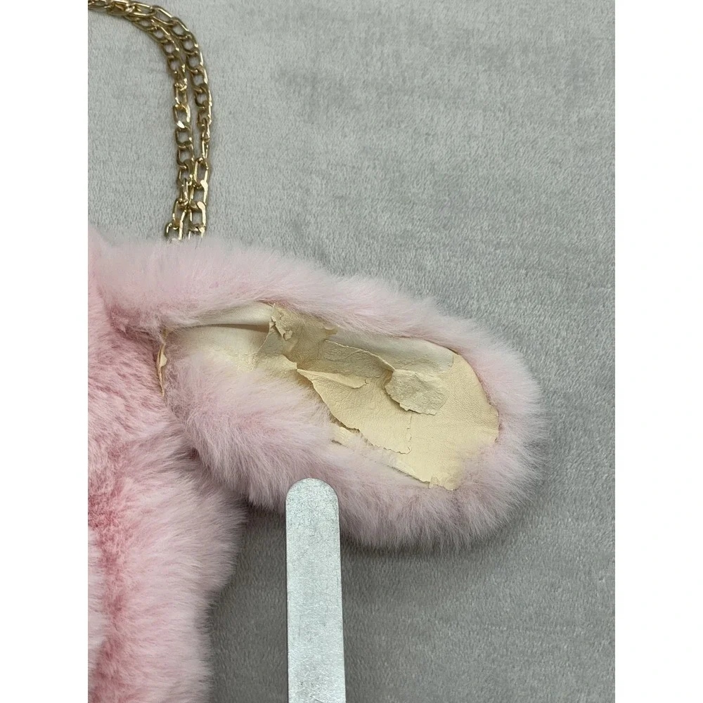 Pink Plush Bunny Rabbit Bag Purse with Gold Chain – Faux Fur – 13